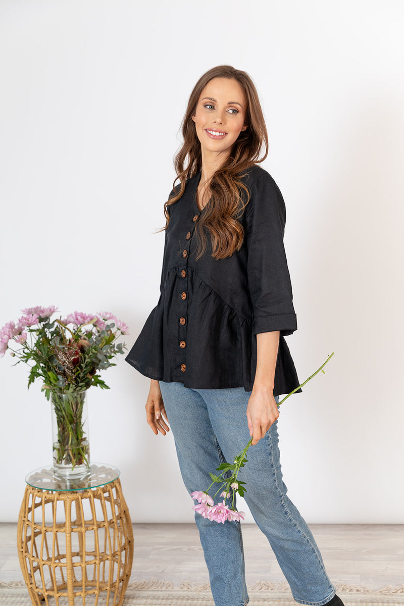 Zinnia Frill Top - Black – Lauren and Angie
