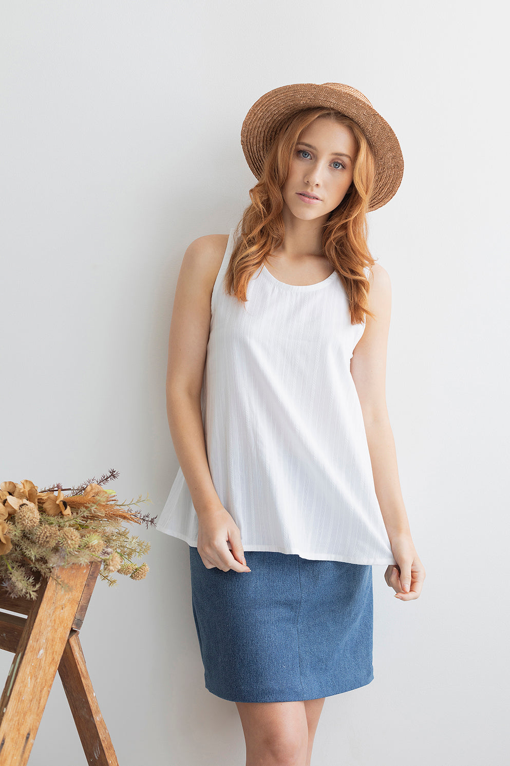 Hydrangea Singlet Top - White